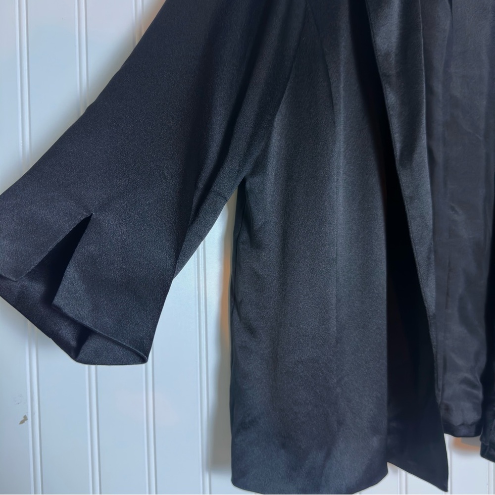 Eileen Fisher 100% Silk Open Front Black Blazer M Business Casual Lightweight - Picture 3 of 7